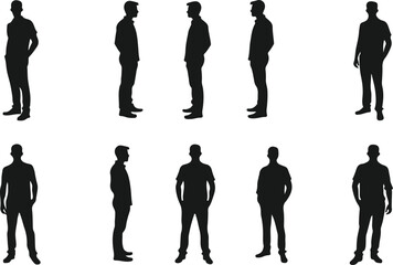 Collection of six male silhouettes in various casual and formal poses