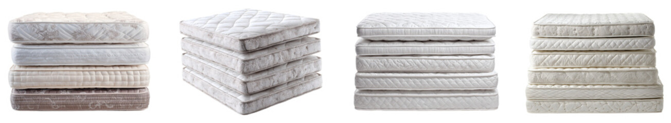 Pile of Quilted Mattress Component for Sleep Product Advertising, Customizable PNG set, transparent background