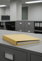 Fototapeta premium Organized Beige Folder on a Gray Office Desk