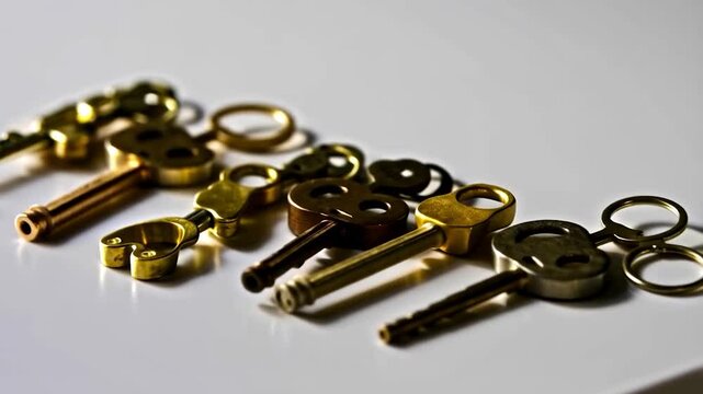 Vintage brass keys close up