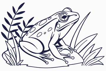 Stylized Frog Contour Line Drawing
