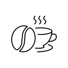 Coffee cup with beans line icon. Continuous one line with curl. Hot cappuccino sign. Tea drink mug symbol. Coffee cup single outline ribbon. Loop curve pattern. Vector