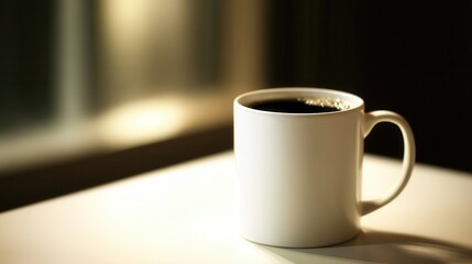 Obraz premium White mug of coffee on a table.