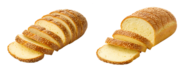 Sliced sesame bread loaf isolated on transparent background