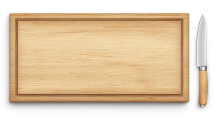 Wooden cutting board with knife.