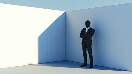 Silhouette of a Confident Businessman in a Minimalist White Corner