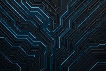 Close-up view of a futuristic circuit board with glowing blue lines and intricate patterns on a dark background