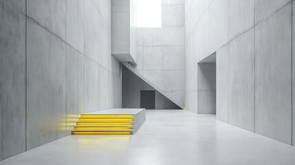 Fototapeta premium Modern concrete interior with bright yellow steps.