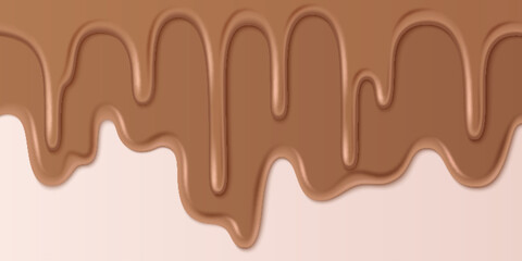 Melting milk chocolate drips flowing down - smooth liquid caramel streams with glossy finish. Sweet ice cream topping texture with realistic flow pattern for dessert design or candy packaging.