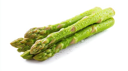 Fresh asparagus spears with water droplets.