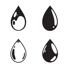 Vector illustration of a set of four stylized water droplets in black and white ornament designs