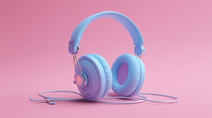 blue headphones on pink background