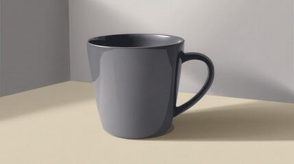 Gray mug on a light beige surface.