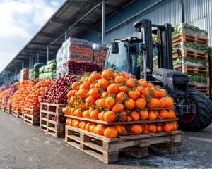 Fresh produce stacked on pallets