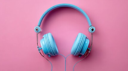 blue headphones on pink background