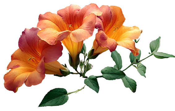 Trumpet Vine flower, transparent background PNG clipart cutout - Powered by Adobe