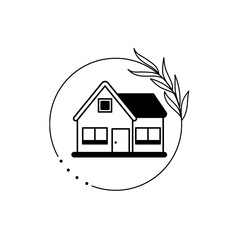 Real estate suburban home with nature wreath circle