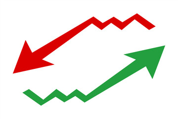 Red and green round arrow icon template, signifying rise and fall. Recycle, circle refresh or restart icon on white background