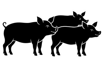 Silhouette Vector Art Illustration of Three Pigs Set