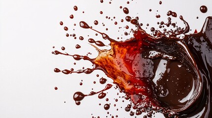 Barbecue sauce, soy sauce, and chocolate sauce creating a smooth blend of rich brown and red hues, forming an artistic splash pattern