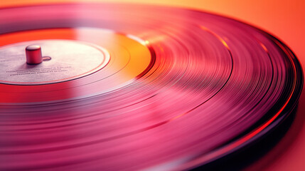flat lay of pink and orange vinyl disc on peach background, modern and artistic, warm pastel tones