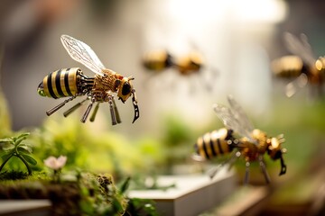 Nanotech swarm of robotic bees pollinating vertical urban farms