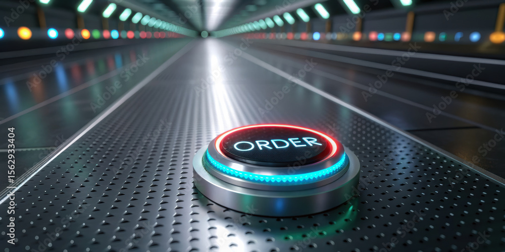 Aufkleber e-commerce web button order concept. a futuristic button labeled 