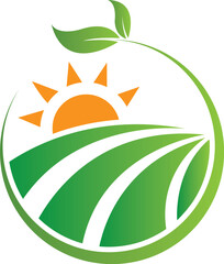 Nature Green Landscape Sunrise Logo Template. sun vector illustration Icon Logo