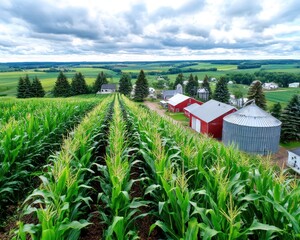 Cornfield vista over farmland