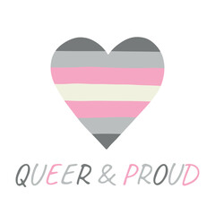 Colorful heart shape Demigirl pride flag Happy pride day LGBTQIA community Pride Month Vector hand drawn doodle for posters, stickers, logo, cards