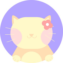 Cute Flat Cat Face Icon Avatar – Pastel Cartoon Kitten Illustrations