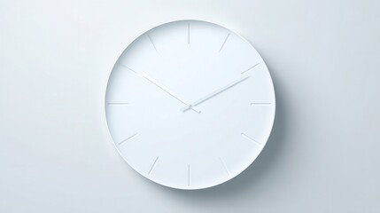 A minimalist white wall clock against a plain background.