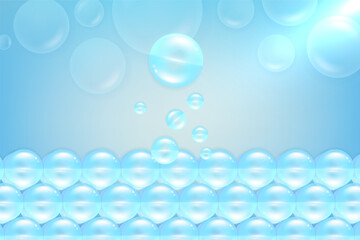 Hyaluronic acid and Niacinamide hair and skin solutions ad, blue collagen serum drops into skin cell with cosmetic advertising background ready to use, illustration vector.