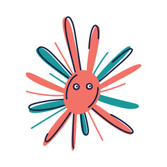 Flat cartoon vector illustration of funny sea urchin character with expressive eyes and spines. Marine animal for kids designs, underwater world, ocean life, educational materials, childrens books