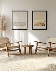 Minimalist Living Room Interior with Beige Tones and Natural Textures