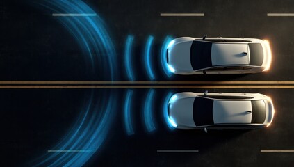 Two cars on road with sensors