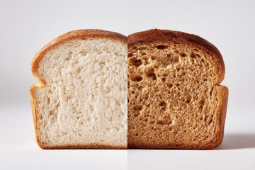 Two slices of bread, one white, one brown