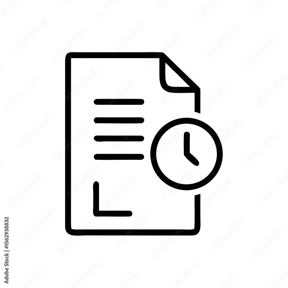 Poster deadline document icon with clock outline symbol for schedule