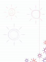 a blank lined sheet of paper with suns drawn in charcoal