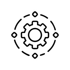 Gear Process Icon with Circular Dotted Outline and Diamond Nodes