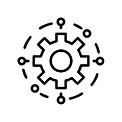 Gear Integration Icon with Dotted Circular Network Outline