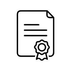 Certificate Document Icon with Ribbon Badge in Outline Style