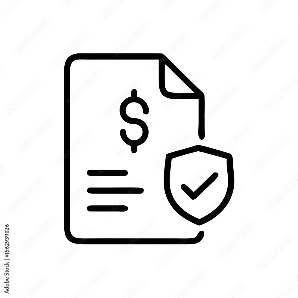 Poster secure payment document icon with dollar symbol and shield in line style