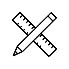 Pencil and Ruler Crossed Icon in Minimal Outline Style for Design and Education
