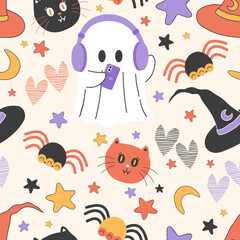 Halloween seamless pattern with little ghost