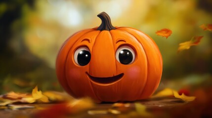 Fototapeta premium Cute pumpkin with autumnal backdrop