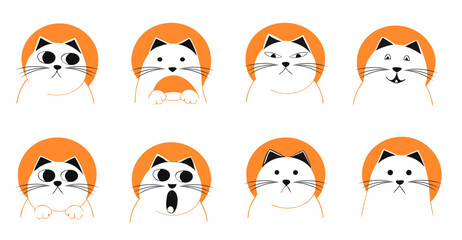 Obraz premium Emotional cats in orange hoodie with cute cartoon faces showing different moods, isolated vector art, Vector Illustration
