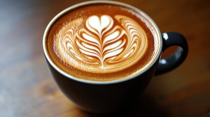 Latte art on a wooden table