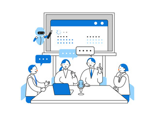 DX デジタルトランスフォーメーションを推進する社会のイラスト　議事録AI