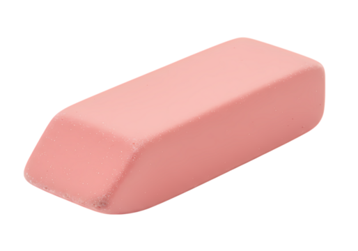 Pink Eraser: Close-up View of a Rectangular Pink Rubber Eraser for Writing and Drawing